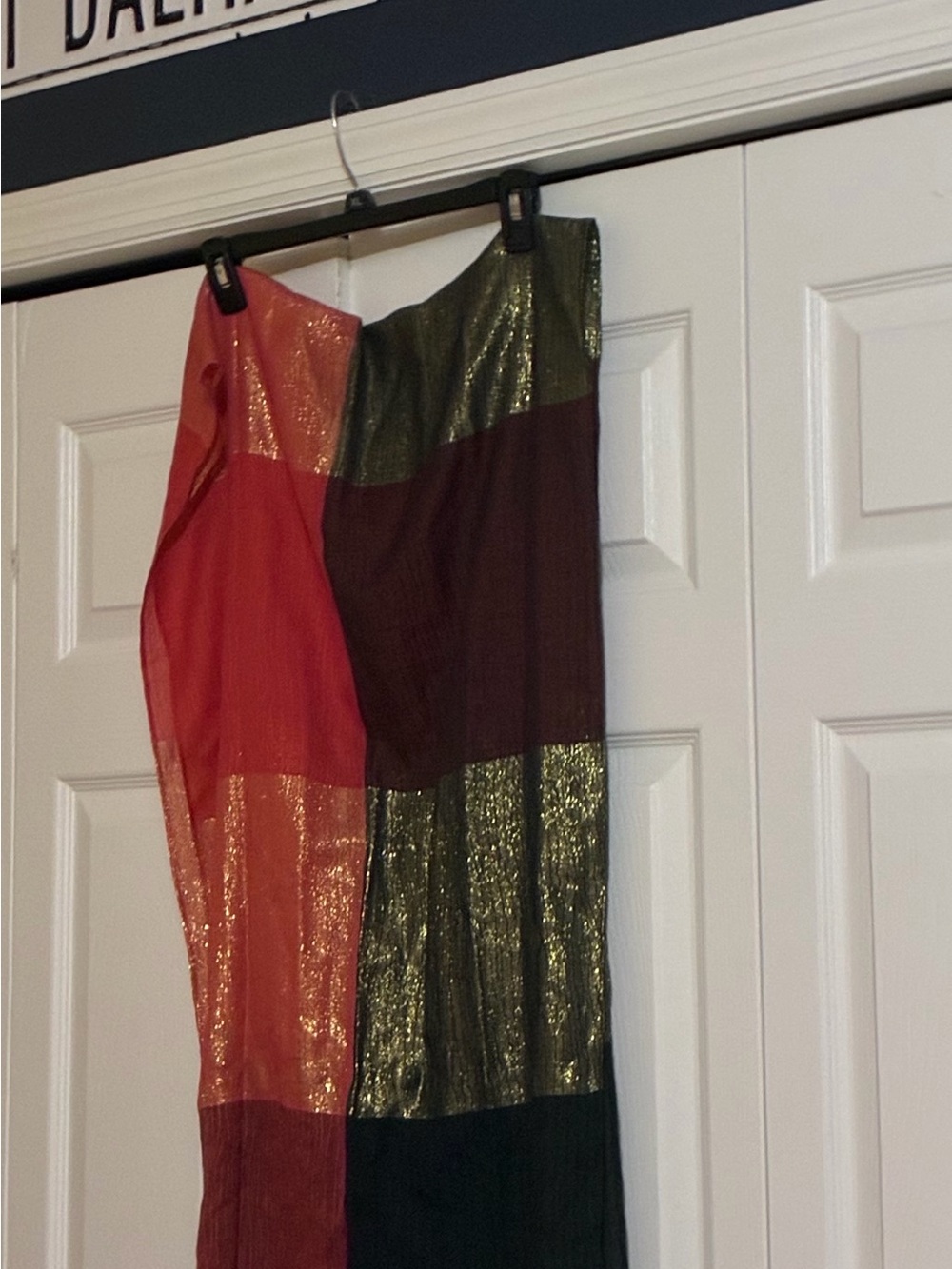 Metallic Colorblock Scarf Red, Olive & Black—Complete your fall look 21” X 74 “